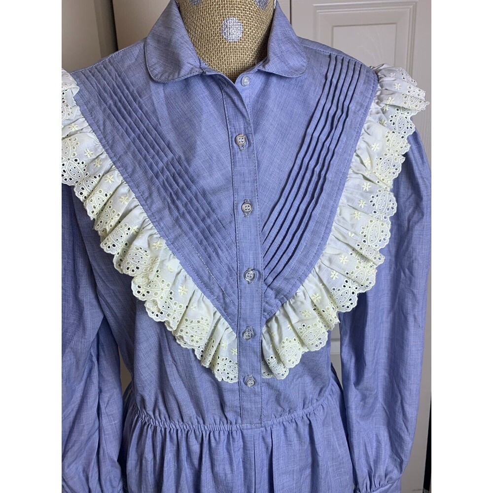 Vtg Donna Morgan Non Stop Prairie Dress Med Union Made USA NWT Lace Blue Cottage - Picture 2 of 10
